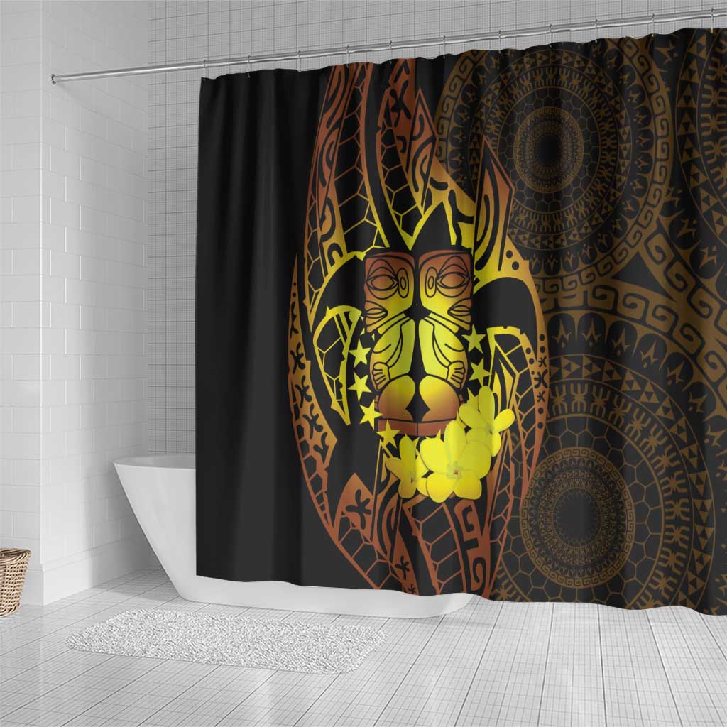 Kia Orana Kuki Airani Shower Curtain Cook Islands Tangaroa God Tatau Gold