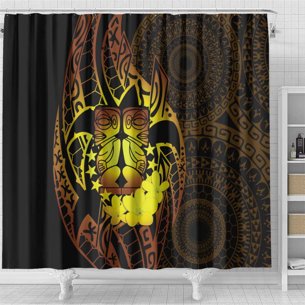 Kia Orana Kuki Airani Shower Curtain Cook Islands Tangaroa God Tatau Gold