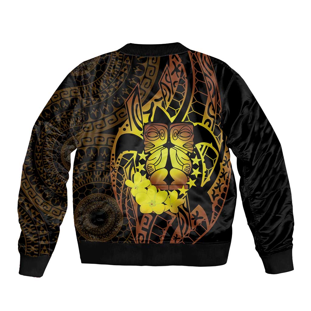 Kia Orana Kuki Airani Sleeve Zip Bomber Jacket Cook Islands Tangaroa God Tatau Gold