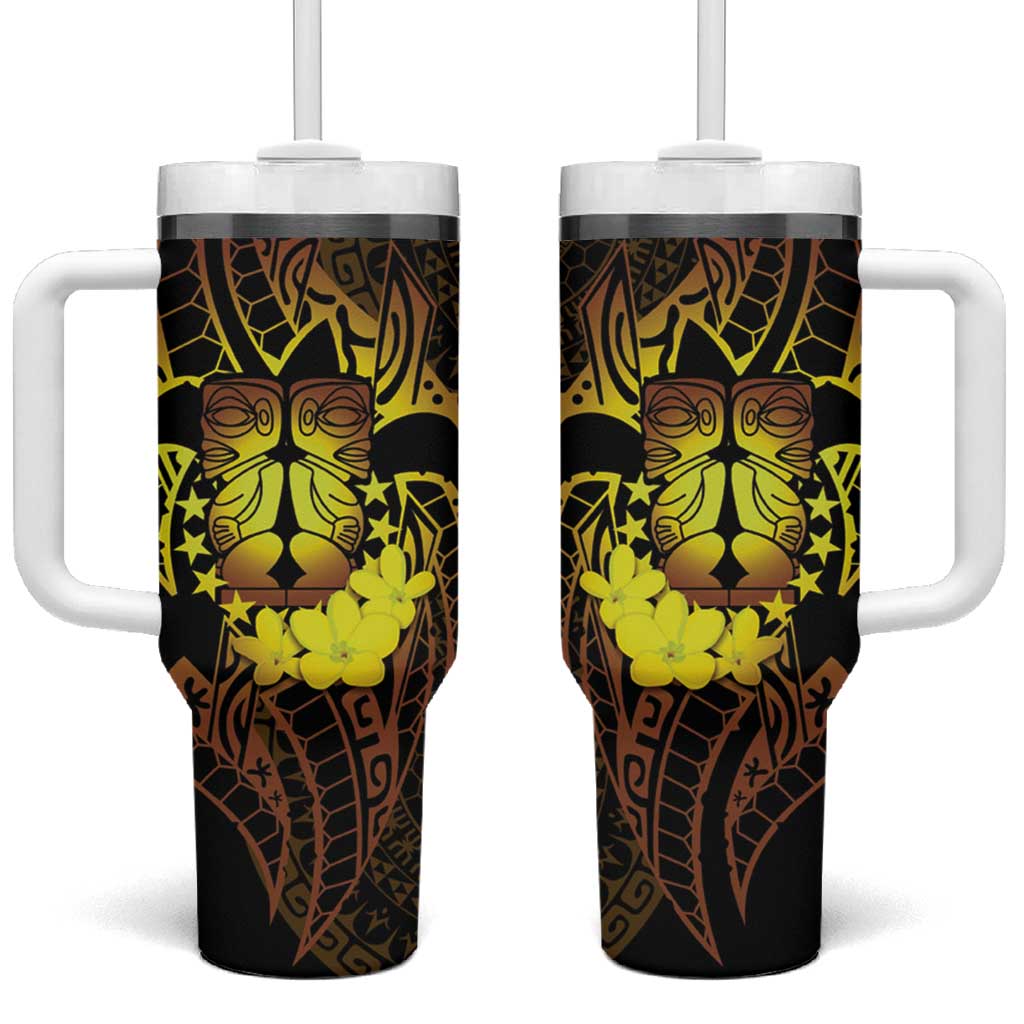 Kia Orana Kuki Airani Tumbler With Handle Cook Islands Tangaroa God Tatau Gold