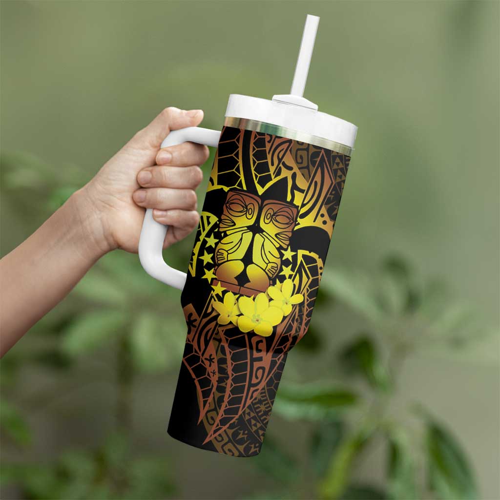 Kia Orana Kuki Airani Tumbler With Handle Cook Islands Tangaroa God Tatau Gold