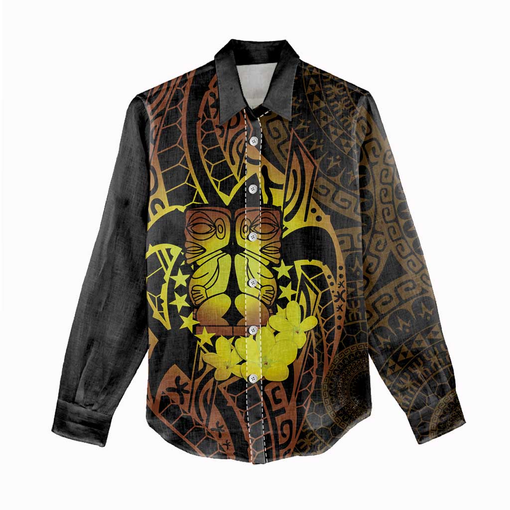 Kia Orana Kuki Airani Women Casual Shirt Cook Islands Tangaroa God Tatau Gold