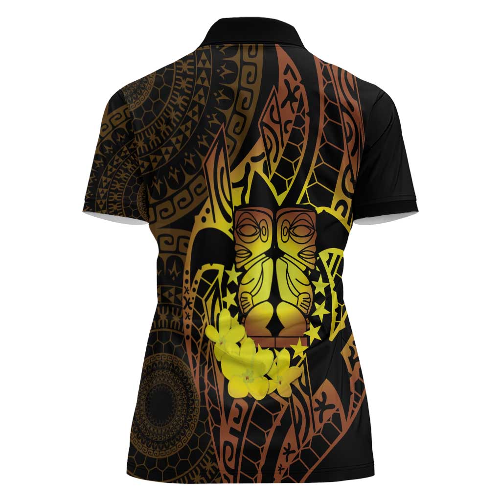 Kia Orana Kuki Airani Women Polo Shirt Cook Islands Tangaroa God Tatau Gold