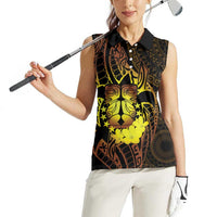 Kia Orana Kuki Airani Women Sleeveless Polo Shirt Cook Islands Tangaroa God Tatau Gold