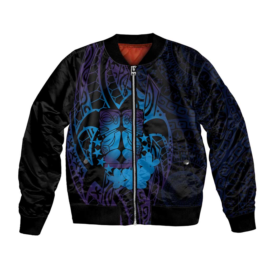 Kia Orana Kuki Airani Bomber Jacket Cook Islands Tangaroa God Tatau Purple
