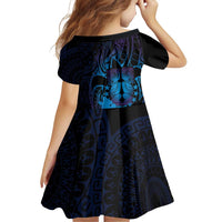 Kia Orana Kuki Airani Family Matching Off Shoulder Short Dress and Hawaiian Shirt Cook Islands Tangaroa God Tatau Purple