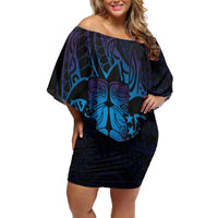 Kia Orana Kuki Airani Family Matching Off Shoulder Short Dress and Hawaiian Shirt Cook Islands Tangaroa God Tatau Purple