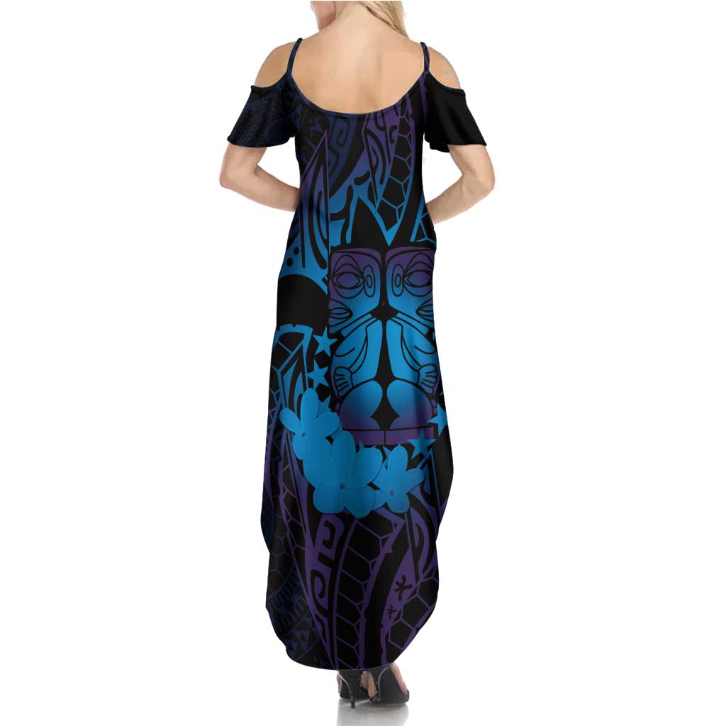 Kia Orana Kuki Airani Family Matching Summer Maxi Dress and Hawaiian Shirt Cook Islands Tangaroa God Tatau Purple