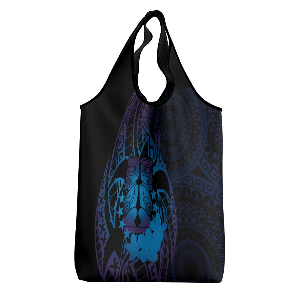 Kia Orana Kuki Airani Grocery Bag Cook Islands Tangaroa God Tatau Purple