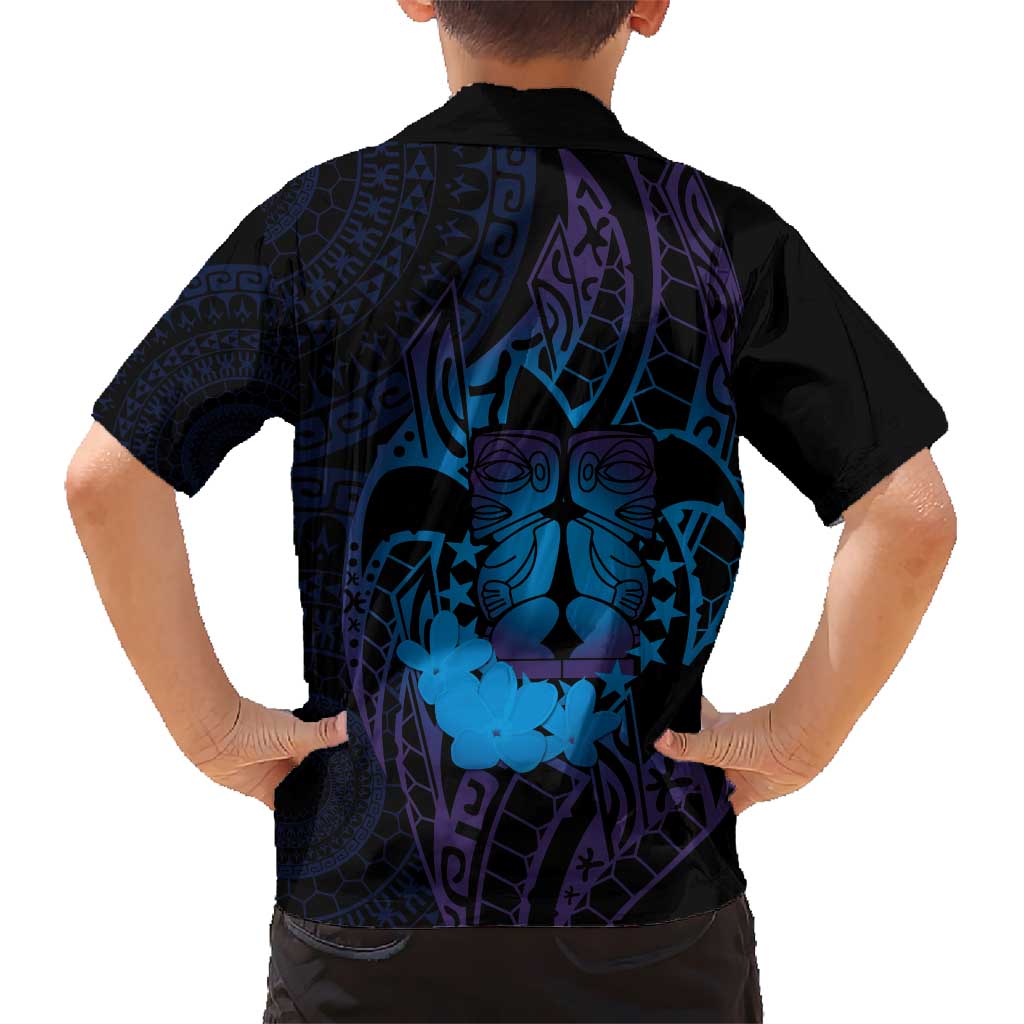 Kia Orana Kuki Airani Kid Hawaiian Shirt Cook Islands Tangaroa God Tatau Purple