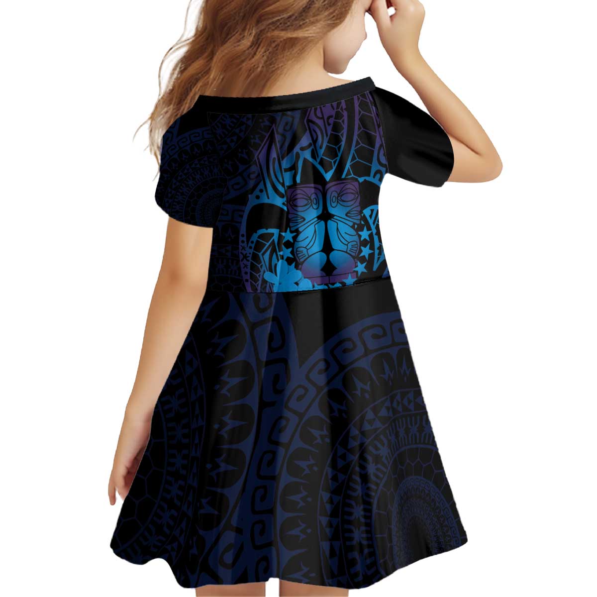 Kia Orana Kuki Airani Kid Short Sleeve Dress Cook Islands Tangaroa God Tatau Purple