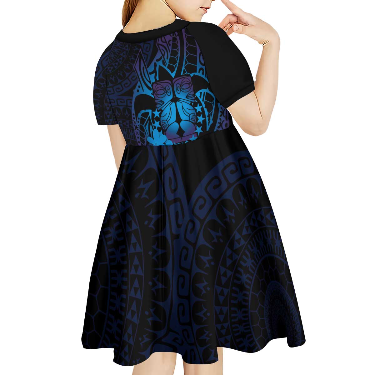 Kia Orana Kuki Airani Kid Short Sleeve Dress Cook Islands Tangaroa God Tatau Purple