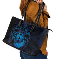 Kia Orana Kuki Airani Leather Tote Bag Cook Islands Tangaroa God Tatau Purple