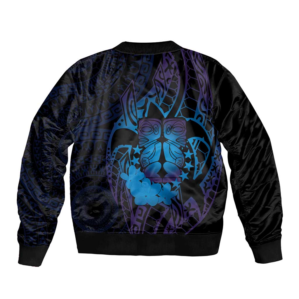 Kia Orana Kuki Airani Sleeve Zip Bomber Jacket Cook Islands Tangaroa God Tatau Purple