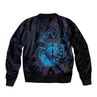 Kia Orana Kuki Airani Sleeve Zip Bomber Jacket Cook Islands Tangaroa God Tatau Purple