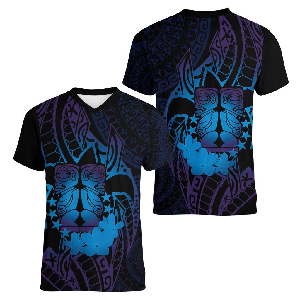 Kia Orana Kuki Airani Women V-Neck T-Shirt Cook Islands Tangaroa God Tatau Purple