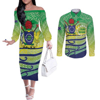 Te Maeva Nui Cook Islands Couples Matching Off The Shoulder Long Sleeve Dress and Long Sleeve Button Shirt 60th Independence Anniversary Proud