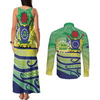 Te Maeva Nui Cook Islands Couples Matching Tank Maxi Dress and Long Sleeve Button Shirt 60th Independence Anniversary Proud