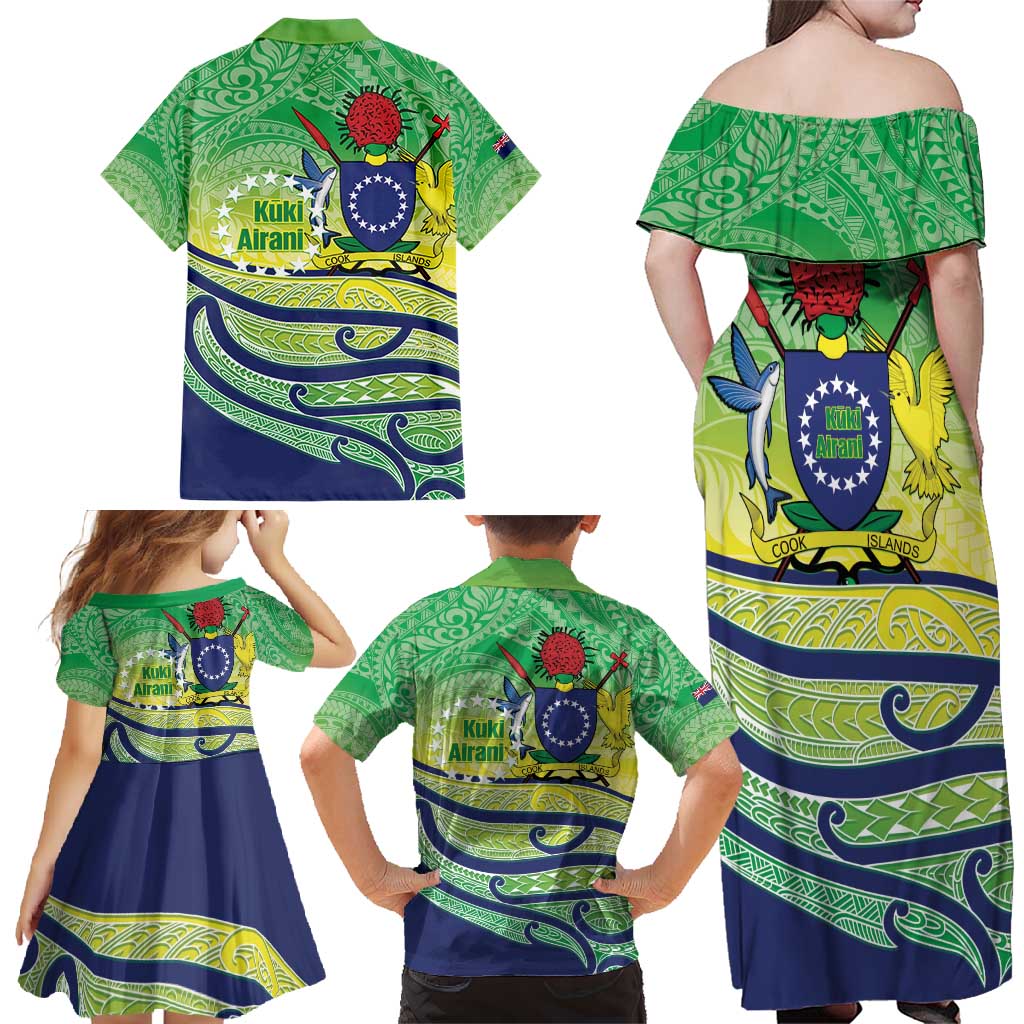 Te Maeva Nui Cook Islands Family Matching Off Shoulder Maxi Dress and Hawaiian Shirt 60th Independence Anniversary Proud