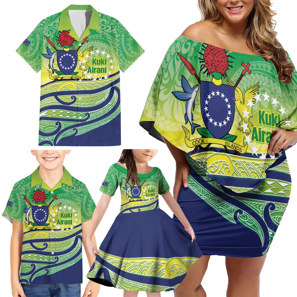 Te Maeva Nui Cook Islands Family Matching Off Shoulder Short Dress and Hawaiian Shirt 60th Independence Anniversary Proud