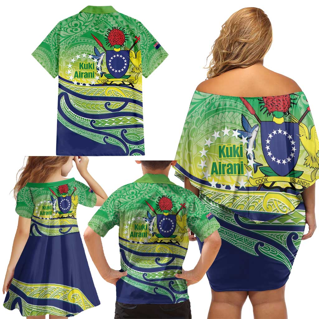 Te Maeva Nui Cook Islands Family Matching Off Shoulder Short Dress and Hawaiian Shirt 60th Independence Anniversary Proud