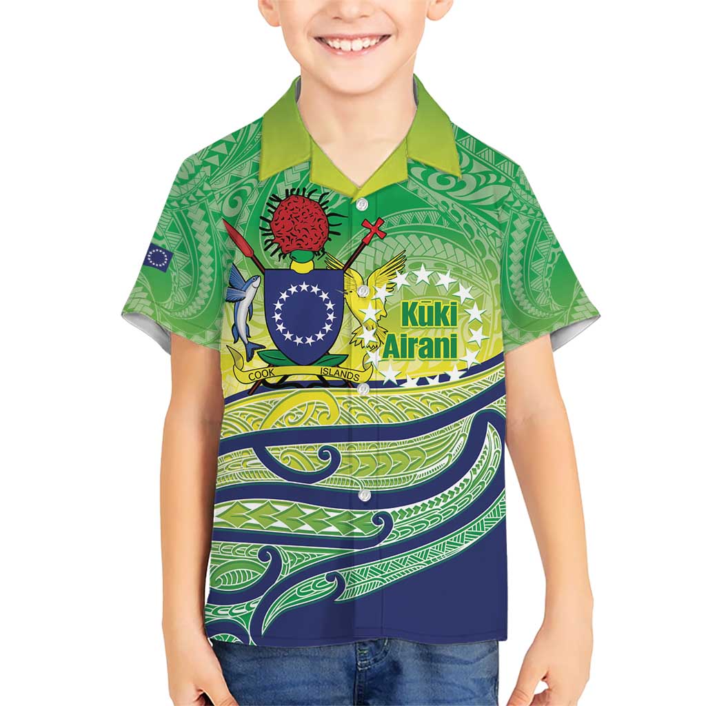 Te Maeva Nui Cook Islands Kid Hawaiian Shirt 60th Independence Anniversary Proud LT14 Kid Green - Polynesian Pride