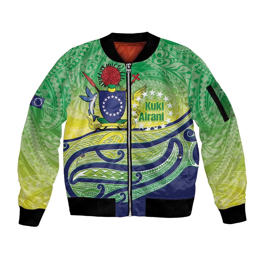 Te Maeva Nui Cook Islands Sleeve Zip Bomber Jacket 60th Independence Anniversary Proud