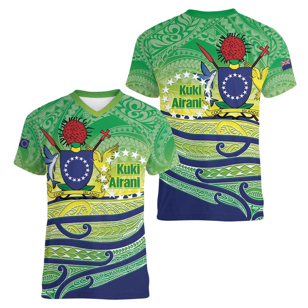 Te Maeva Nui Cook Islands Women V-Neck T-Shirt 60th Independence Anniversary Proud LT14 - Polynesian Pride