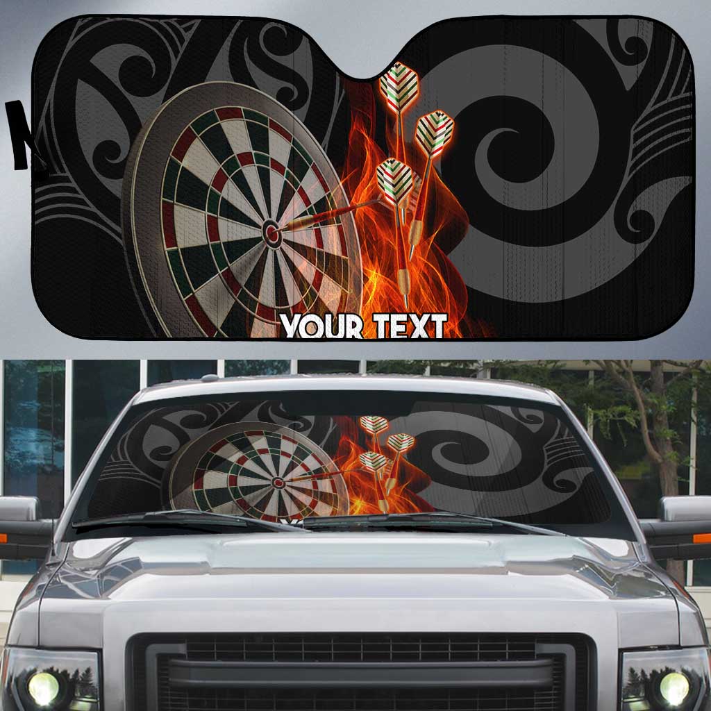 Personalised Aotearoa Darts Auto Sun Shade Maori Koru Flaming Dartboard - Polynesian Pride
