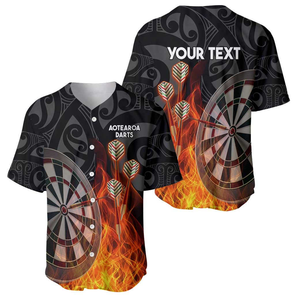 Personalised Aotearoa Darts Baseball Jersey Maori Koru Flaming Dartboard
