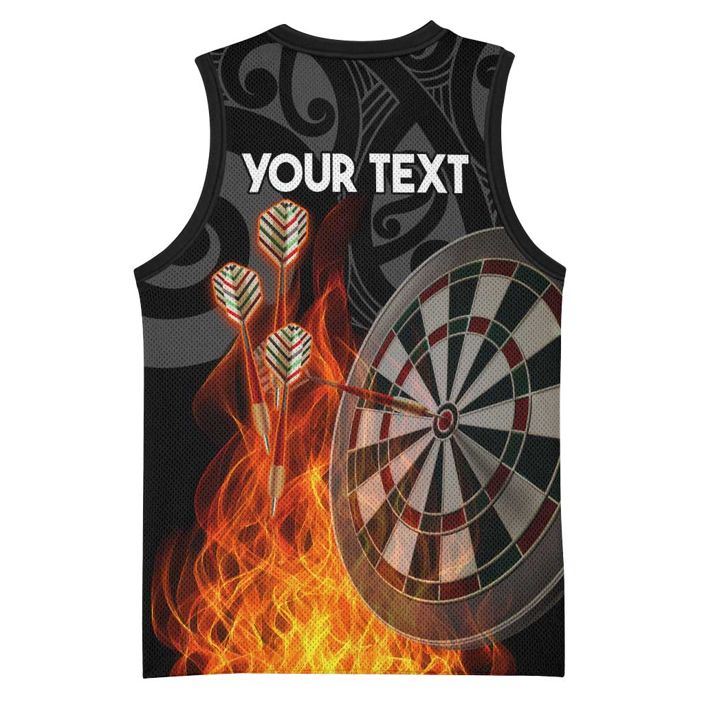 Personalised Aotearoa Darts Basketball Jersey Maori Koru Flaming Dartboard - Polynesian Pride