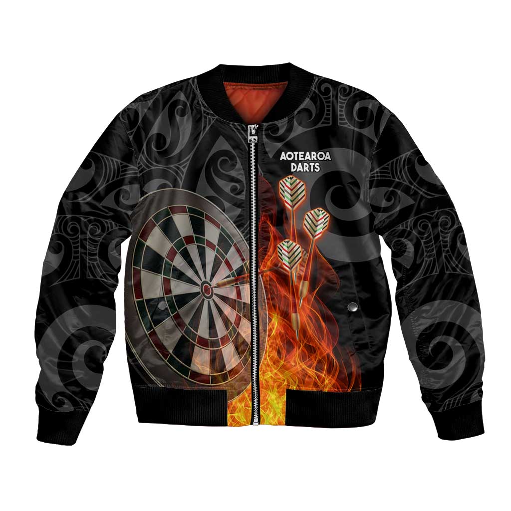 Personalised Aotearoa Darts Bomber Jacket Maori Koru Flaming Dartboard
