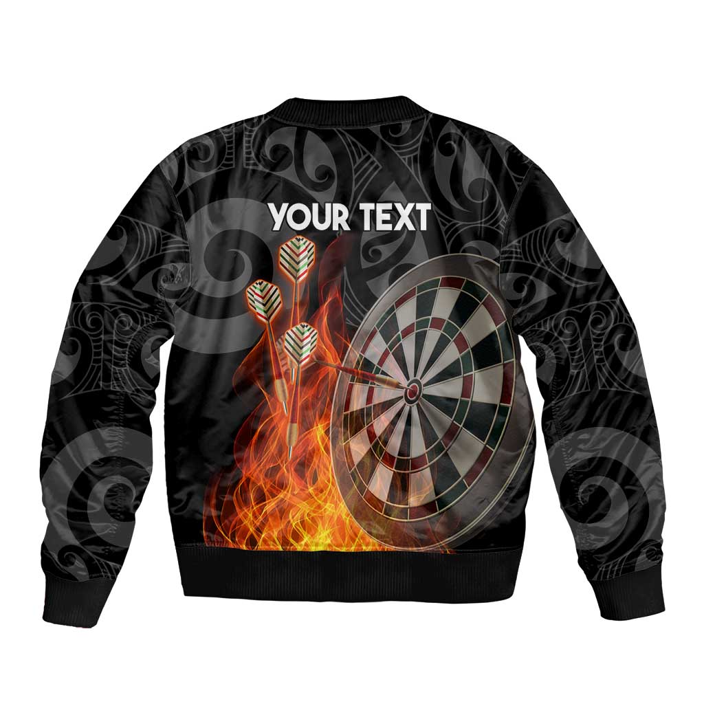 Personalised Aotearoa Darts Bomber Jacket Maori Koru Flaming Dartboard