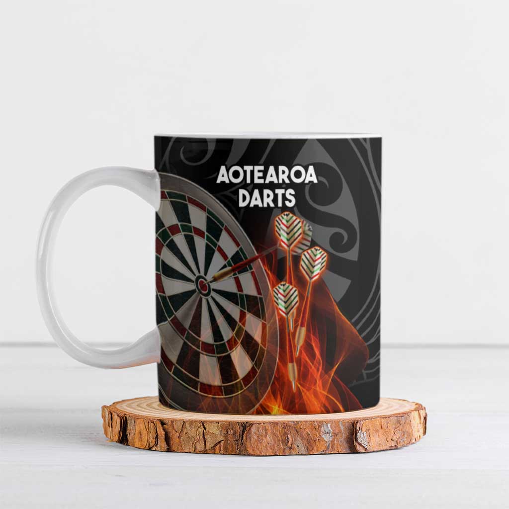 Personalised Aotearoa Darts Ceramic Mug Maori Koru Flaming Dartboard - Polynesian Pride