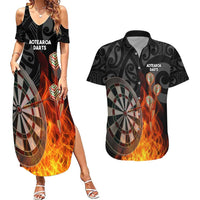 Personalised Aotearoa Darts Couples Matching Summer Maxi Dress and Hawaiian Shirt Maori Koru Flaming Dartboard