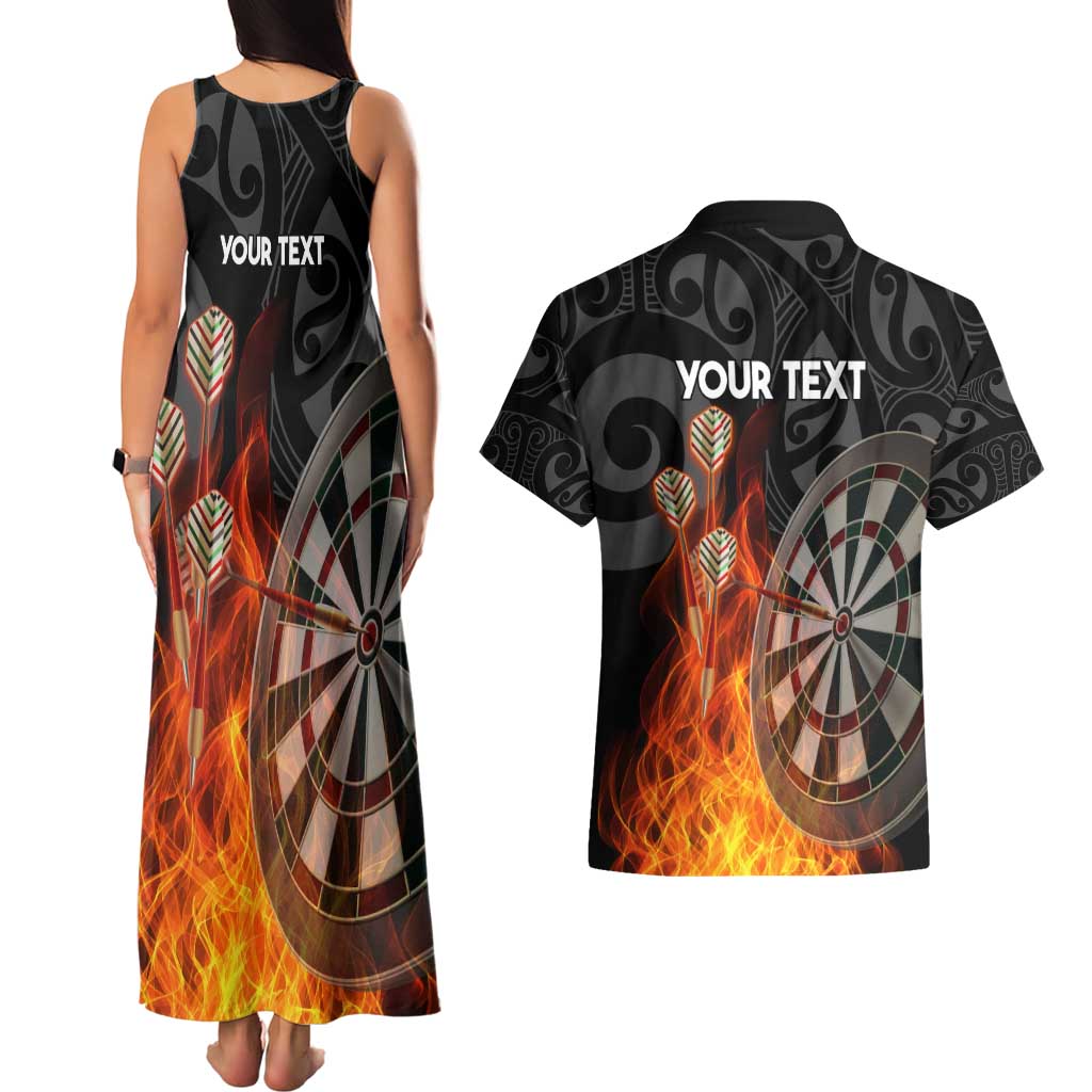 Personalised Aotearoa Darts Couples Matching Tank Maxi Dress and Hawaiian Shirt Maori Koru Flaming Dartboard