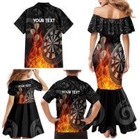Personalised Aotearoa Darts Family Matching Mermaid Dress and Hawaiian Shirt Maori Koru Flaming Dartboard