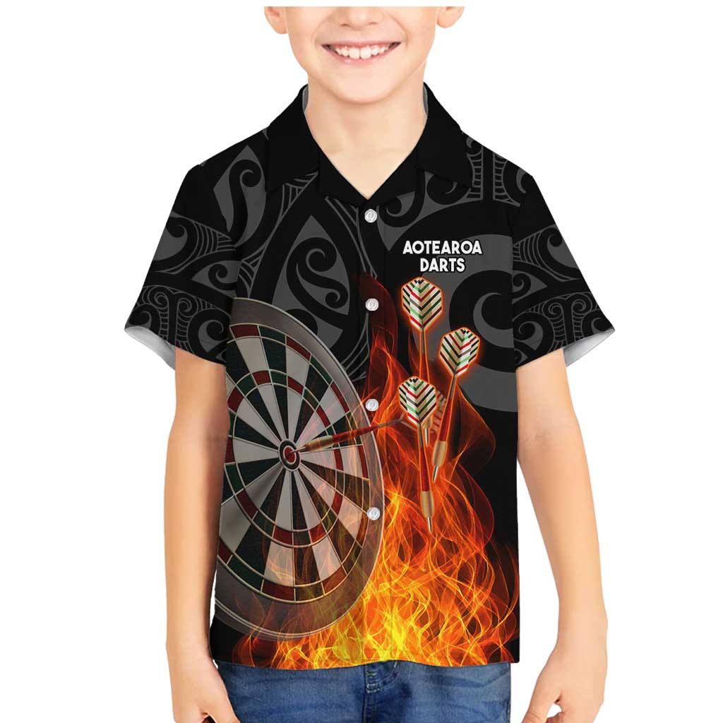 Personalised Aotearoa Darts Family Matching Mermaid Dress and Hawaiian Shirt Maori Koru Flaming Dartboard