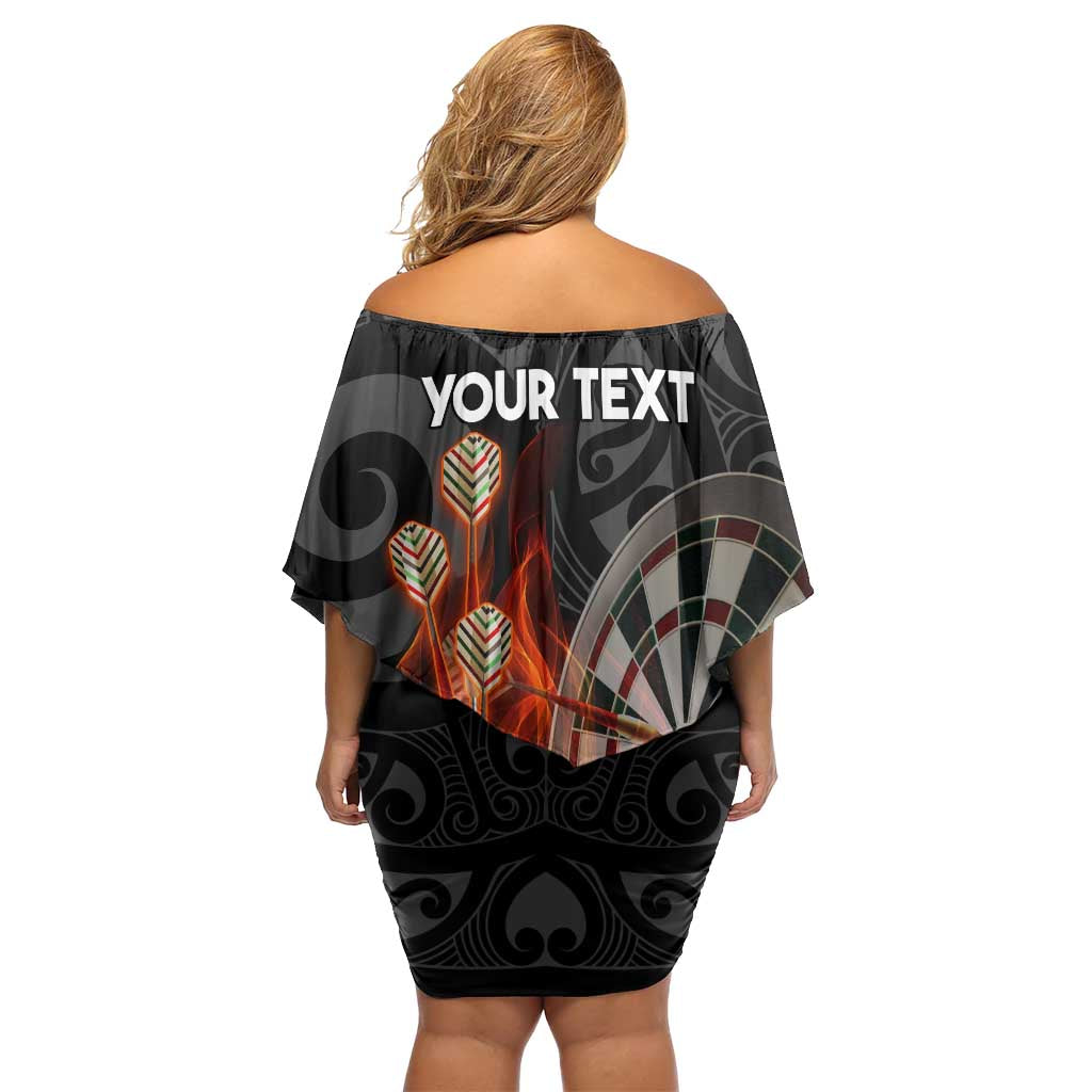 Personalised Aotearoa Darts Family Matching Off Shoulder Short Dress and Hawaiian Shirt Maori Koru Flaming Dartboard