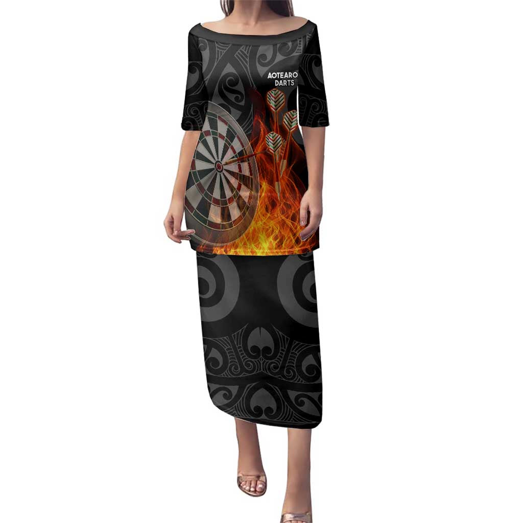 Personalised Aotearoa Darts Family Matching Puletasi and Hawaiian Shirt Maori Koru Flaming Dartboard
