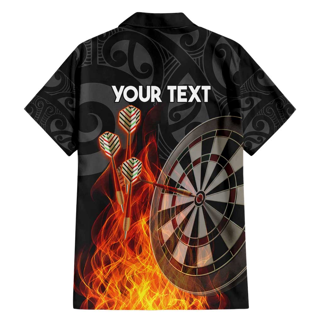 Personalised Aotearoa Darts Family Matching Short Sleeve Bodycon Dress and Hawaiian Shirt Maori Koru Flaming Dartboard