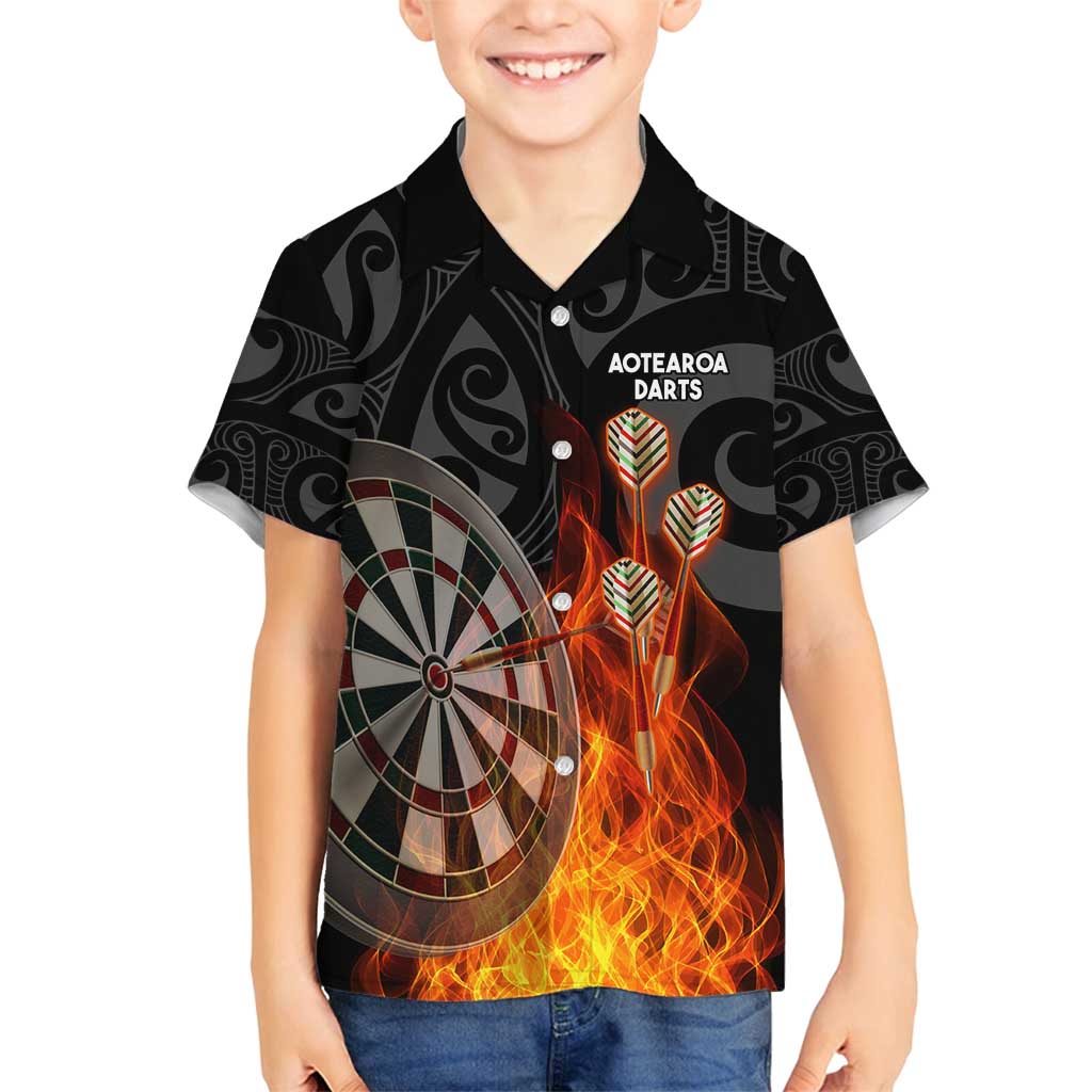 Personalised Aotearoa Darts Family Matching Summer Maxi Dress and Hawaiian Shirt Maori Koru Flaming Dartboard