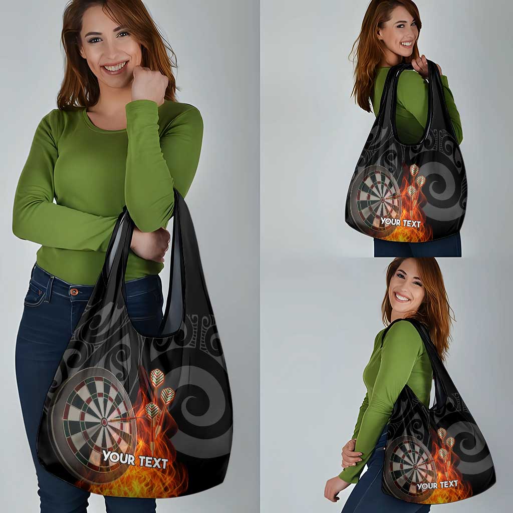 Personalised Aotearoa Darts Grocery Bag Maori Koru Flaming Dartboard