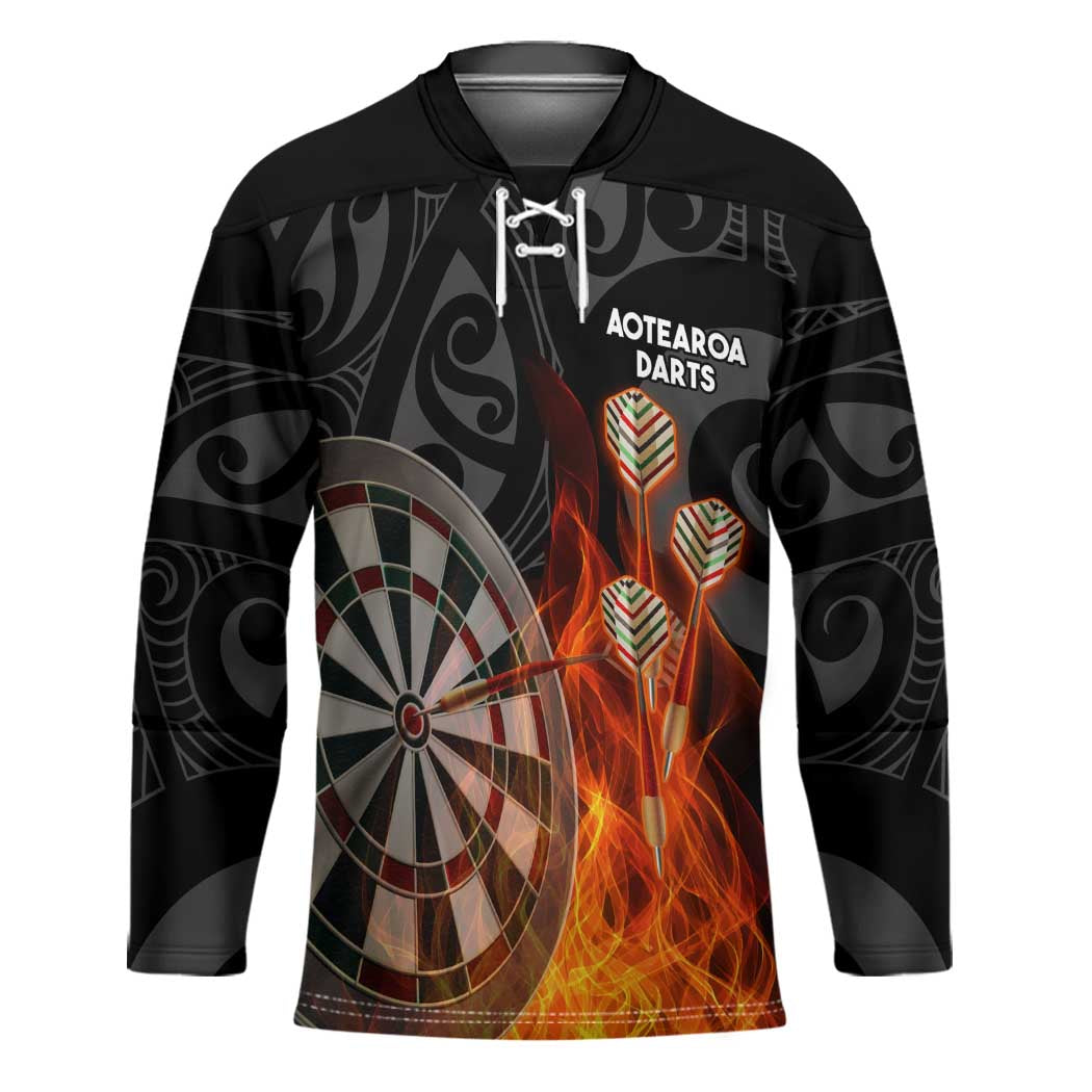 Personalised Aotearoa Darts Hockey Jersey Maori Koru Flaming Dartboard - Polynesian Pride