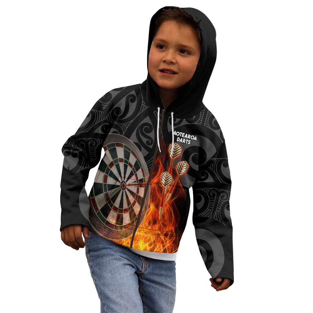 Personalised Aotearoa Darts Kid Hoodie Maori Koru Flaming Dartboard LT14 - Polynesian Pride