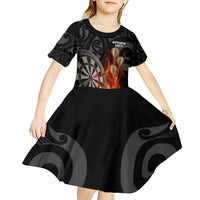 Personalised Aotearoa Darts Kid Short Sleeve Dress Maori Koru Flaming Dartboard LT14 - Polynesian Pride