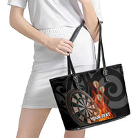 Personalised Aotearoa Darts Leather Tote Bag Maori Koru Flaming Dartboard