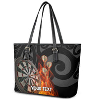 Personalised Aotearoa Darts Leather Tote Bag Maori Koru Flaming Dartboard