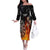 Personalised Aotearoa Darts Off The Shoulder Long Sleeve Dress Maori Koru Flaming Dartboard