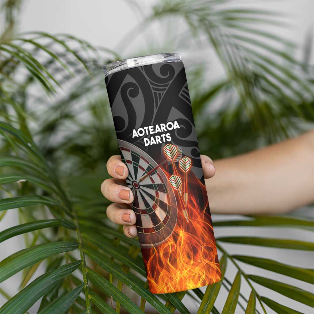 Personalised Aotearoa Darts Skinny Tumbler Maori Koru Flaming Dartboard